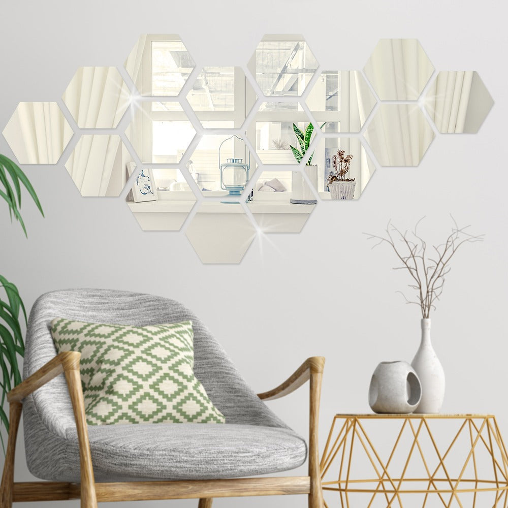 SpiegelMosaic met Zeshoekig Design – Decoratieve zelfklevende spiegels voor woon- of slaapkamer