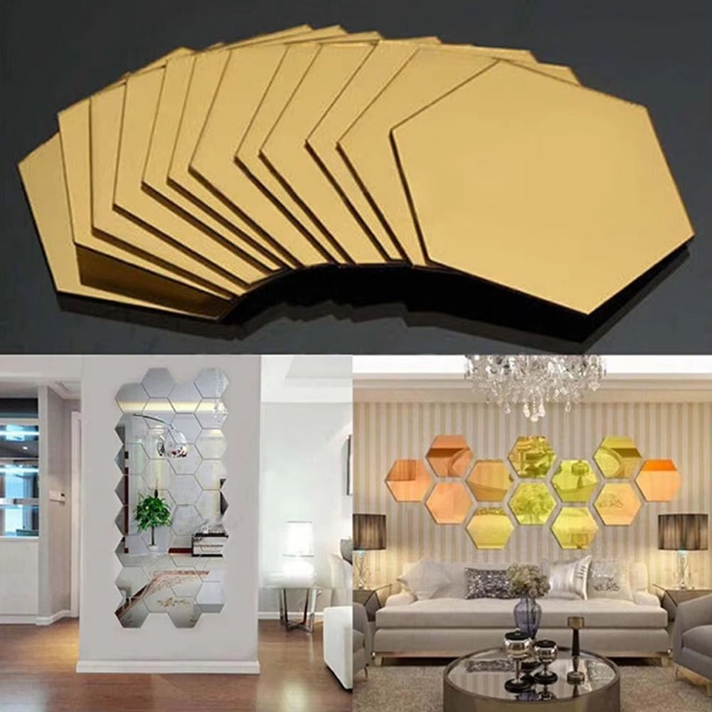 SpiegelMosaic met Zeshoekig Design – Decoratieve zelfklevende spiegels voor woon- of slaapkamer